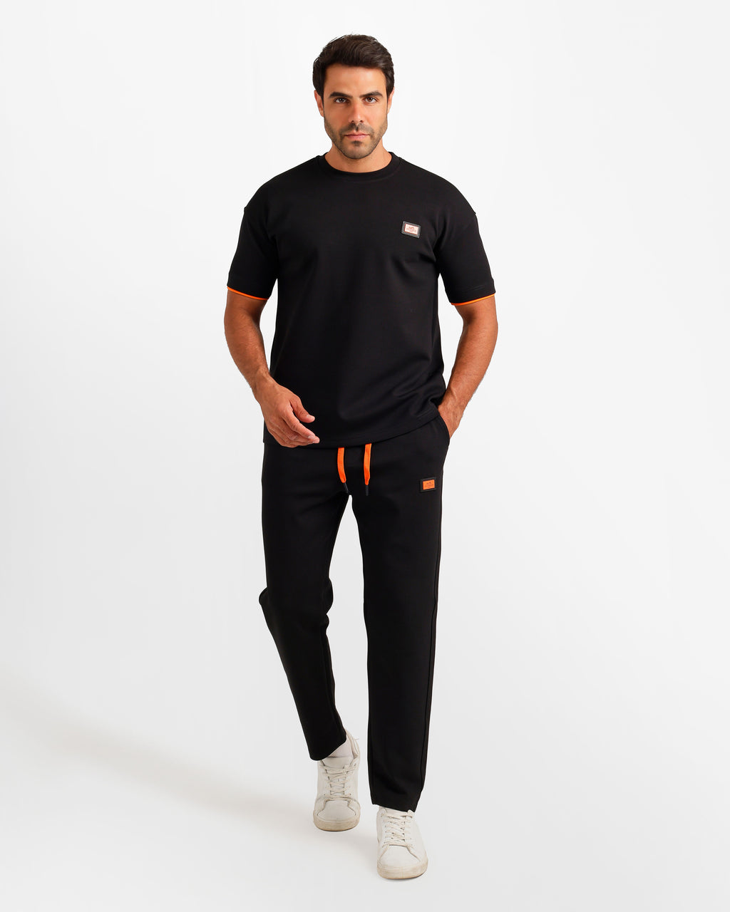 Contrast Trim Streetwear Two-Piece Set - Black | ONZE Egypt
