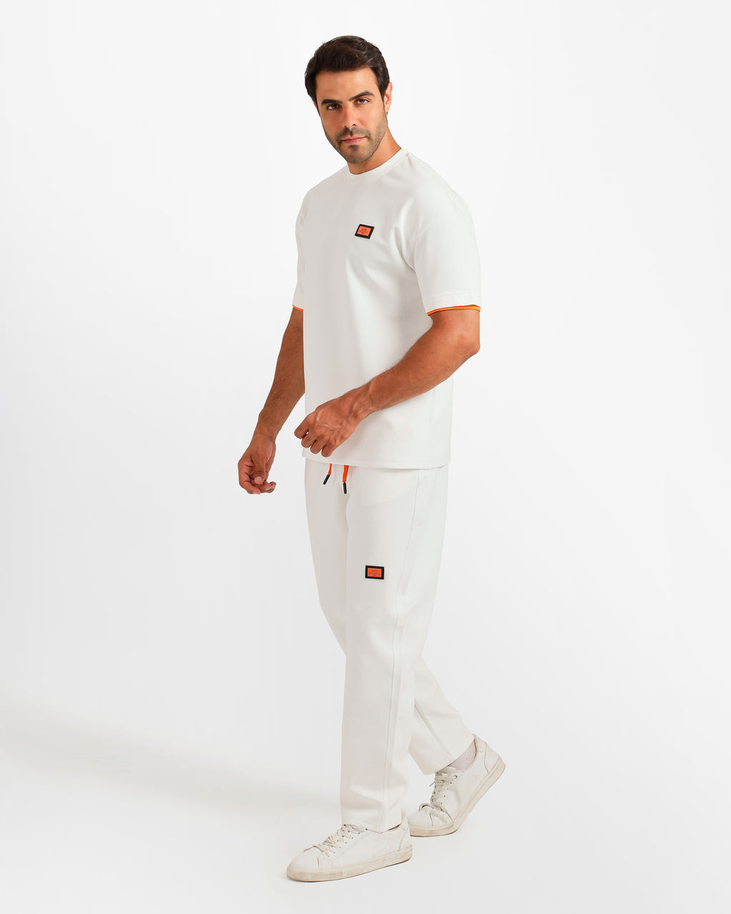 Contrast Trim Streetwear Two-Piece Set - White | ONZE Egypt