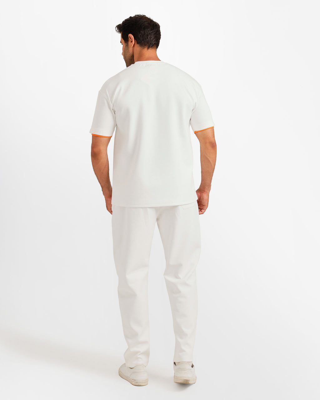Contrast Trim Streetwear Two-Piece Set - White | ONZE Egypt