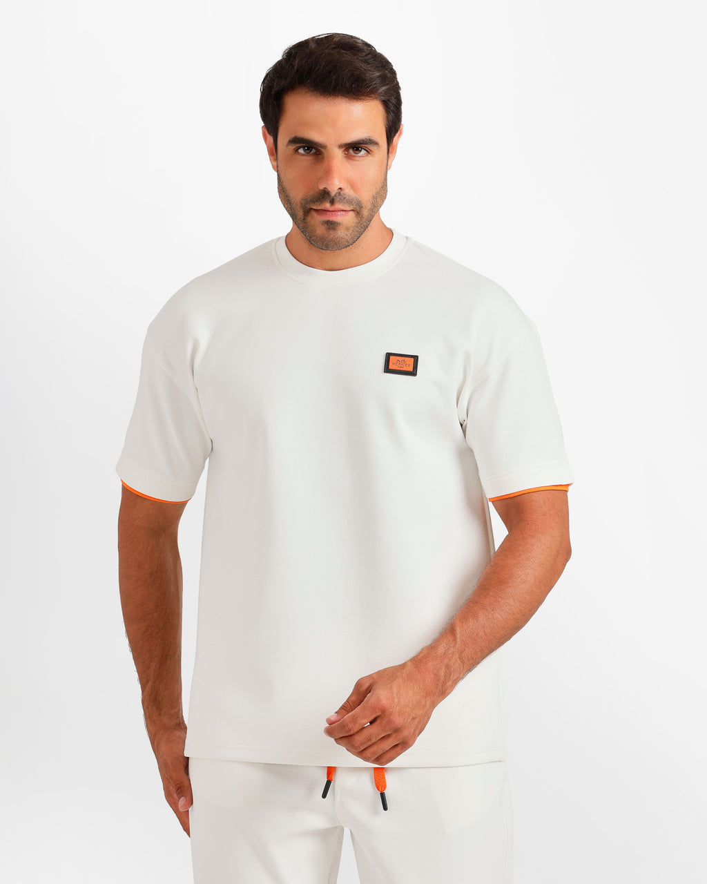 Contrast Trim Streetwear Two-Piece Set - White | ONZE Egypt