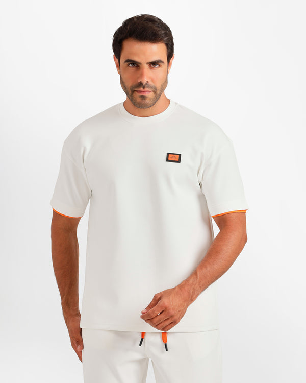 Contrast Trim Streetwear Two-Piece Set - White | ONZE Egypt