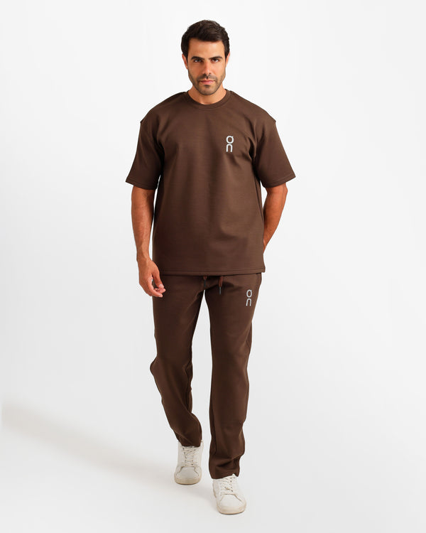 Vertical Graphic Streetwear Two-Piece Set - Brown | ONZE Egypt