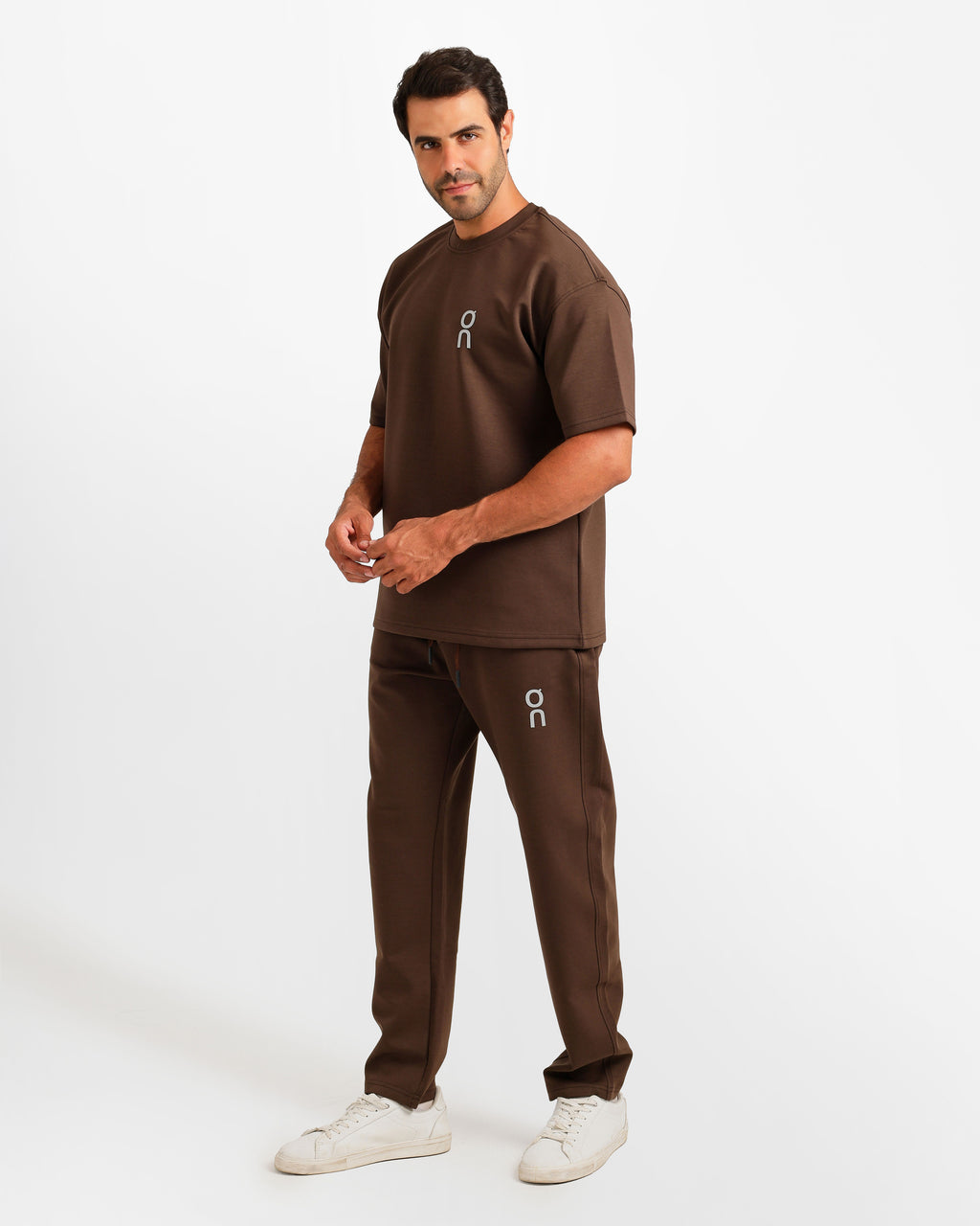 Vertical Graphic Streetwear Two-Piece Set - Brown | ONZE Egypt
