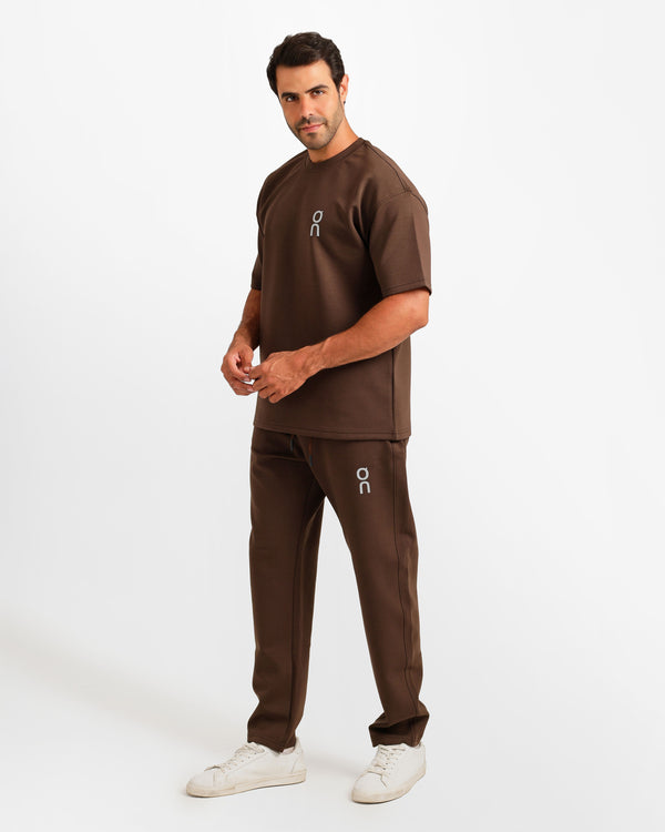 Vertical Graphic Streetwear Two-Piece Set - Brown | ONZE Egypt