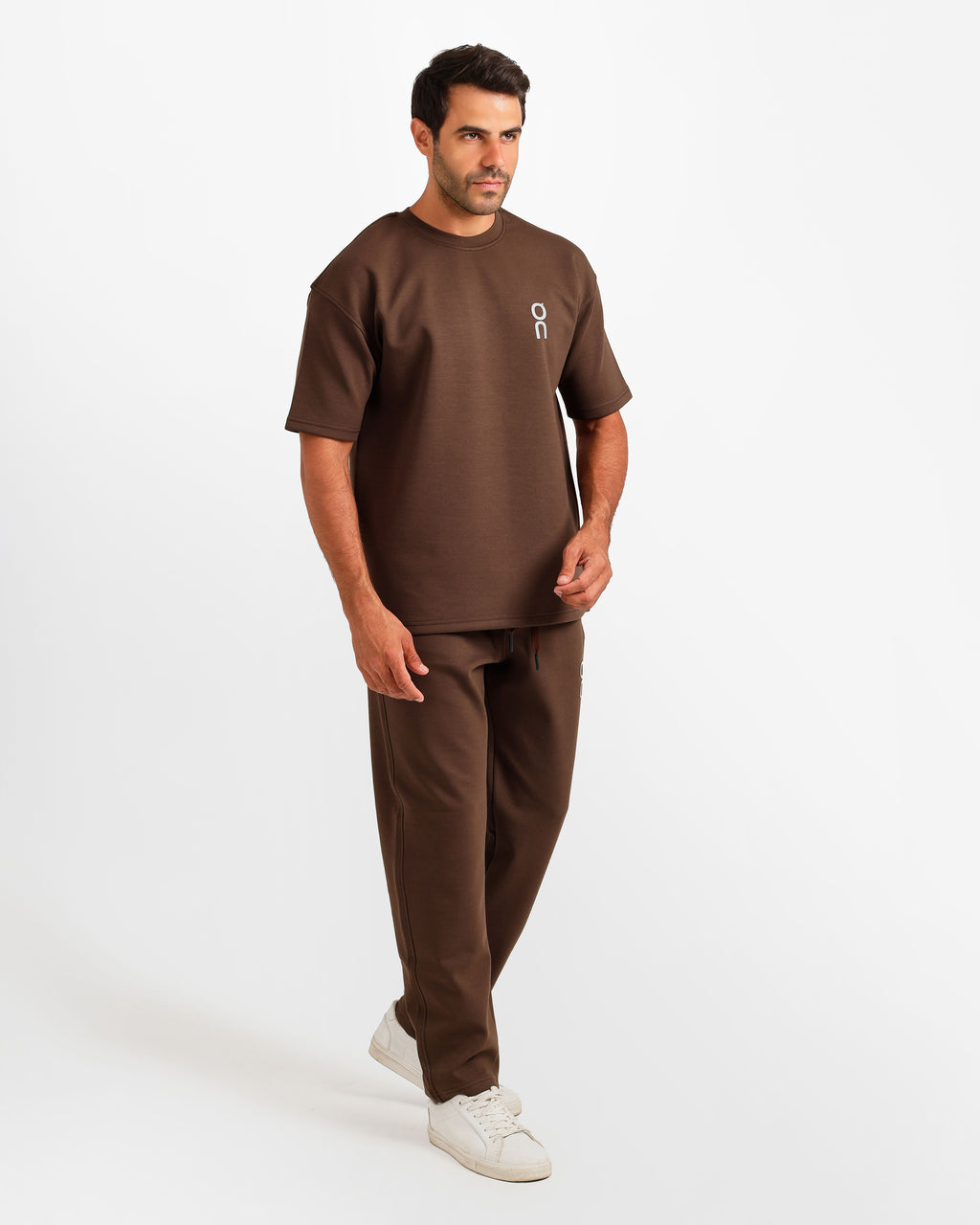 Vertical Graphic Streetwear Two-Piece Set - Brown | ONZE Egypt