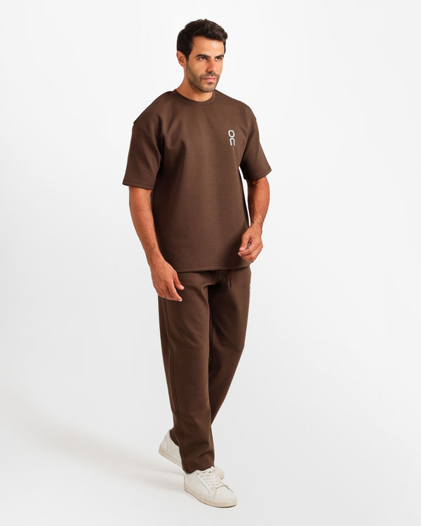 Vertical Graphic Streetwear Two-Piece Set - Brown | ONZE Egypt