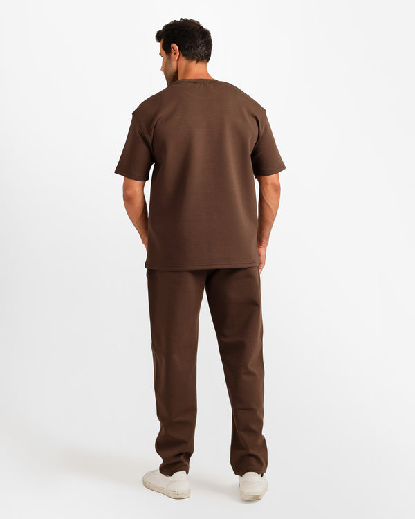 Vertical Graphic Streetwear Two-Piece Set - Brown | ONZE Egypt
