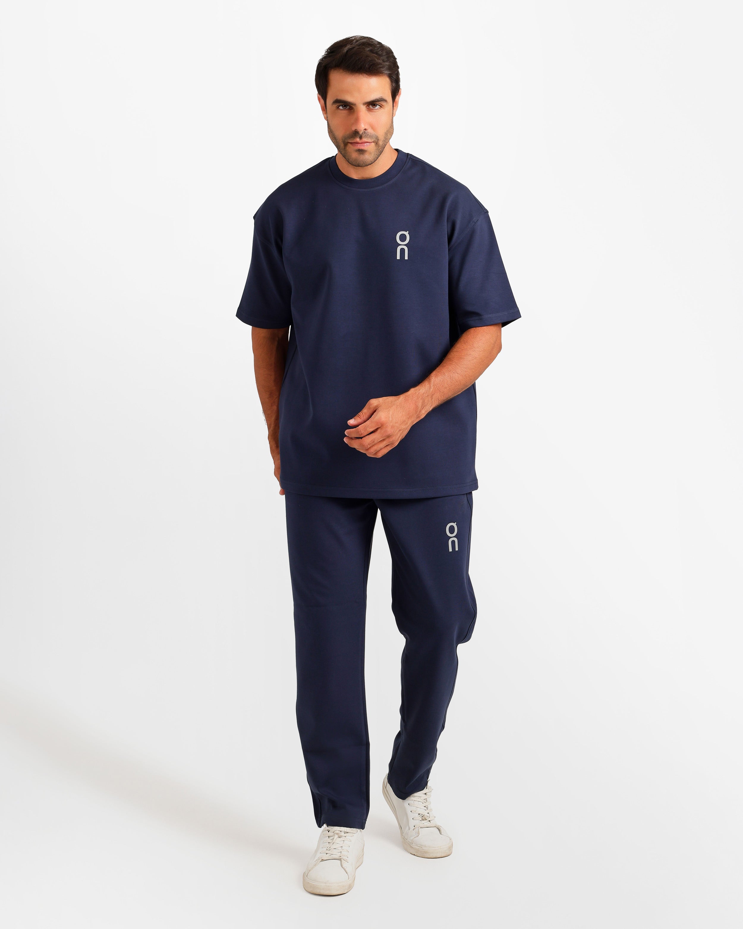 Vertical Graphic Streetwear Two-Piece Set - Dark Blue | ONZE Egypt Main image