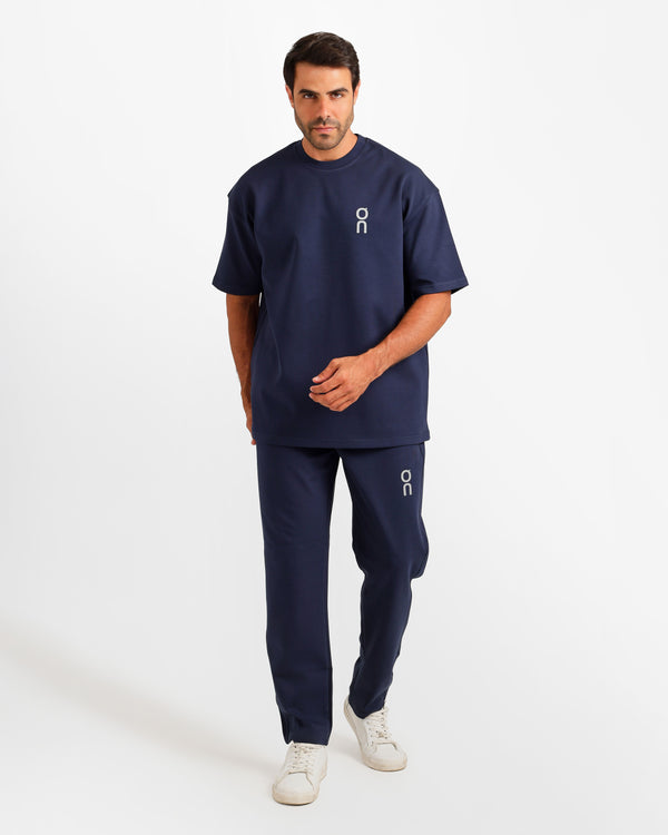 Vertical Graphic Streetwear Two-Piece Set - Dark Blue | ONZE Egypt
