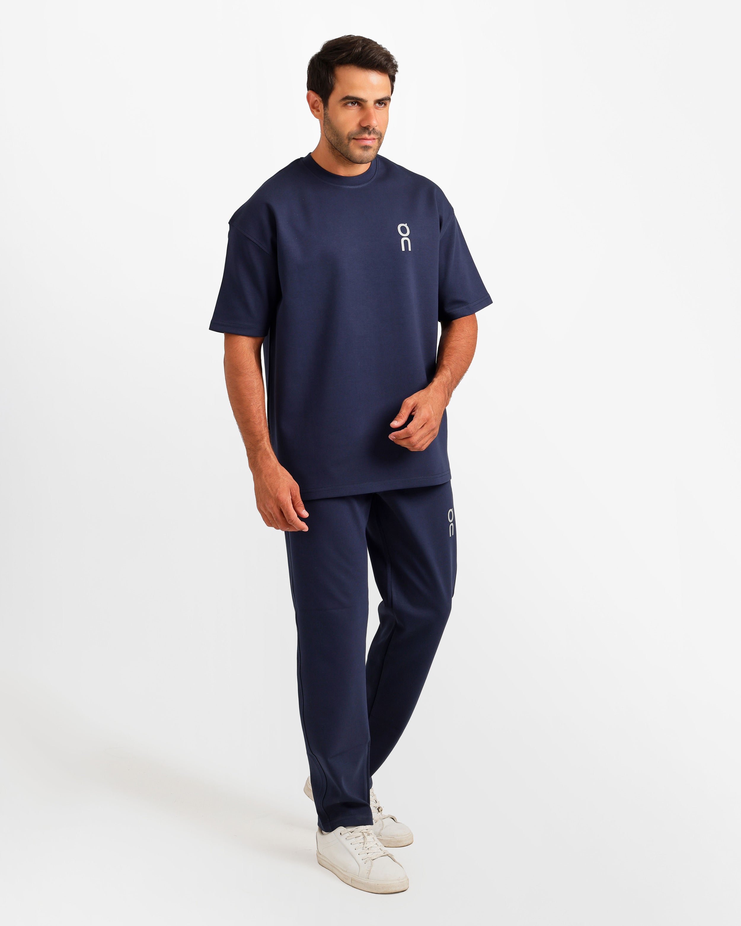 Vertical Graphic Streetwear Two-Piece Set - Dark Blue | ONZE Egypt