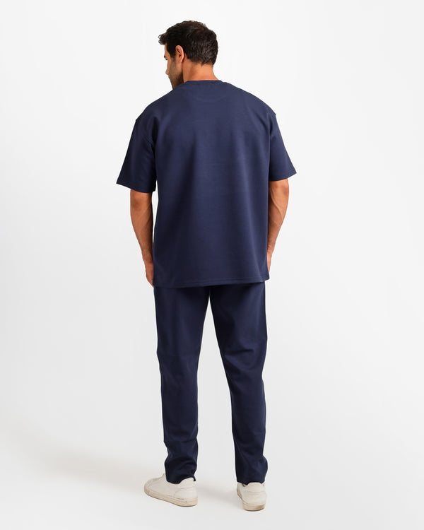 Vertical Graphic Streetwear Two-Piece Set - Dark Blue | ONZE Egypt