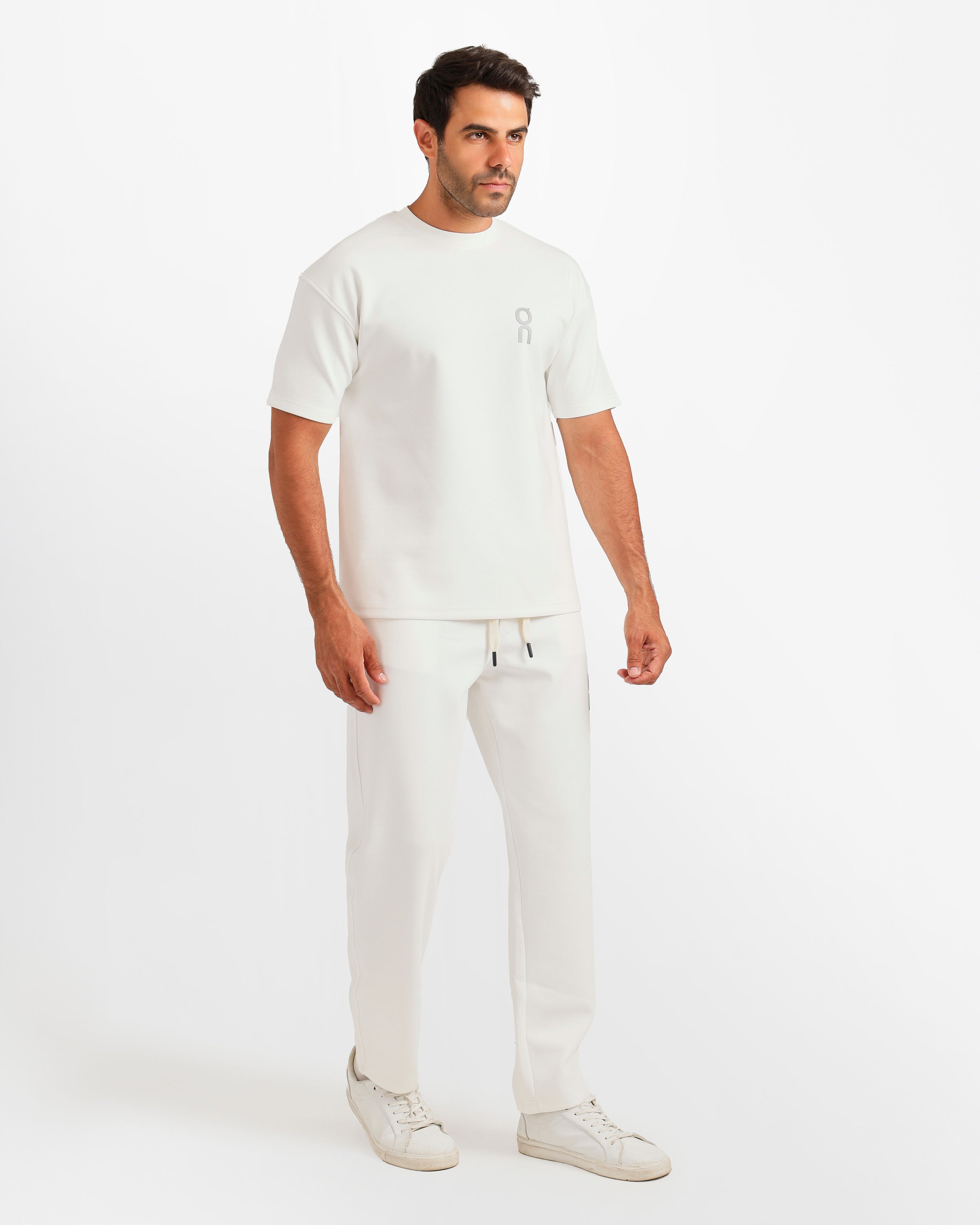 Vertical Graphic Streetwear Two-Piece Set - White | ONZE Egypt