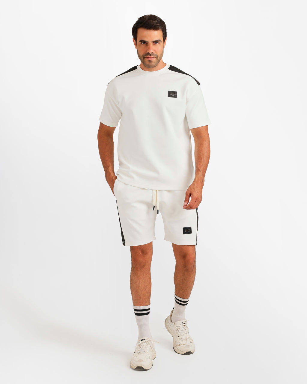 Sport Stripe Shorts Set - White | ONZE Egypt