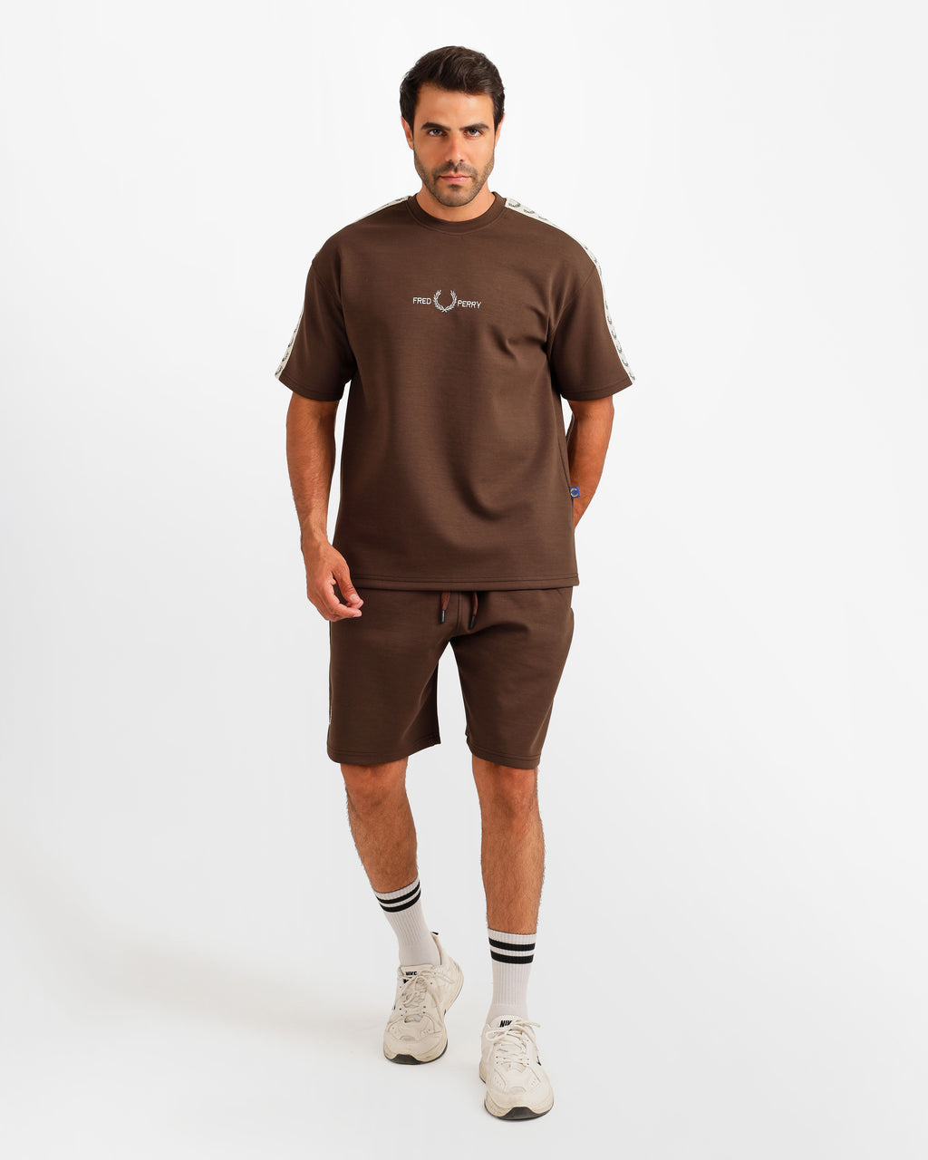 Stripe Detail Streetwear Shorts Set - Brown | ONZE Egypt