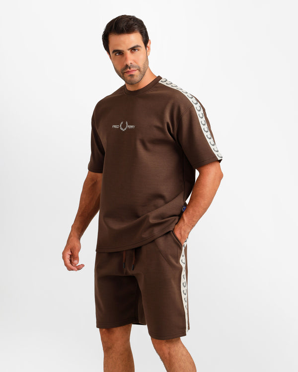 Stripe Detail Streetwear Shorts Set - Brown | ONZE Egypt