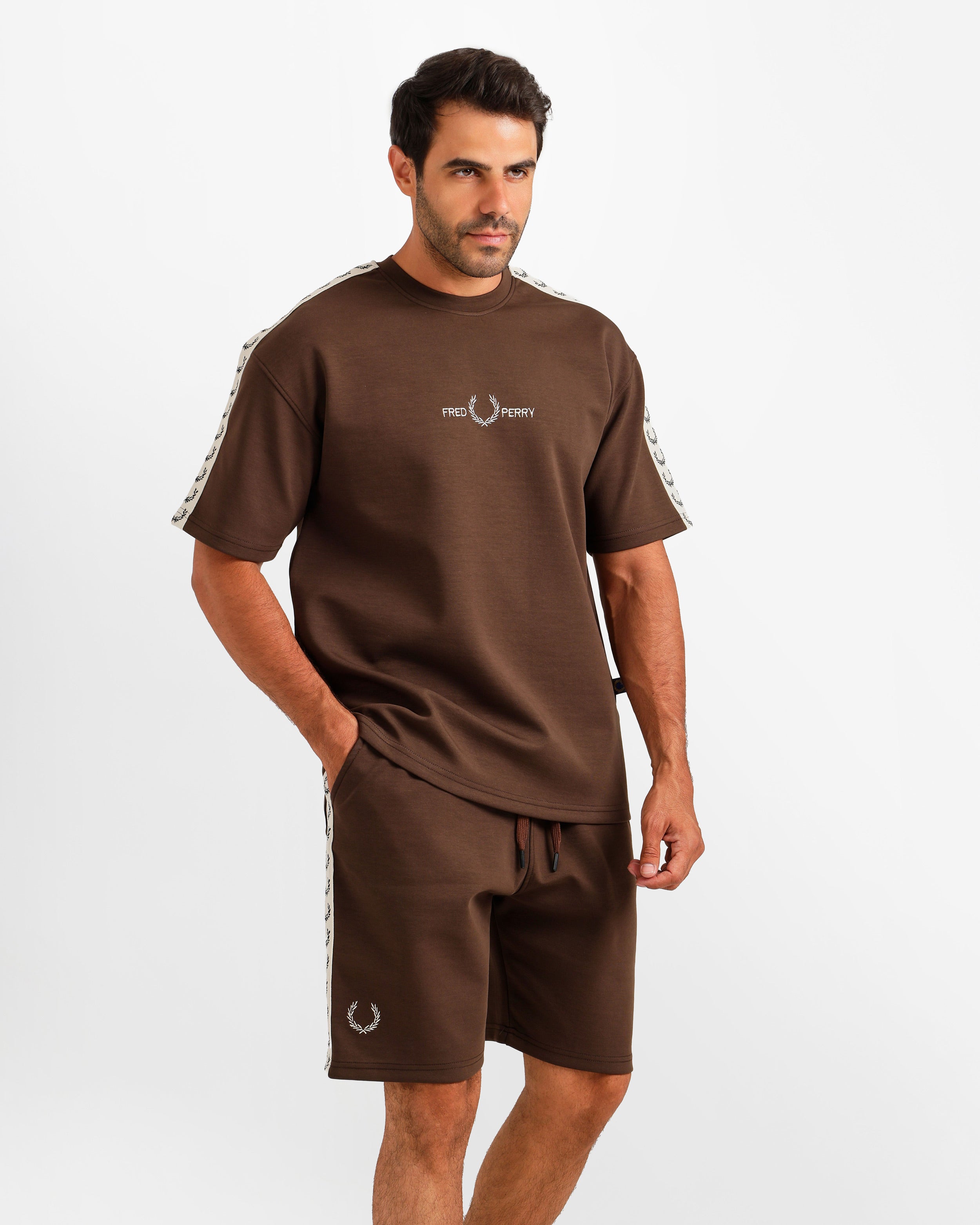 Stripe Detail Streetwear Shorts Set - Brown | ONZE Egypt