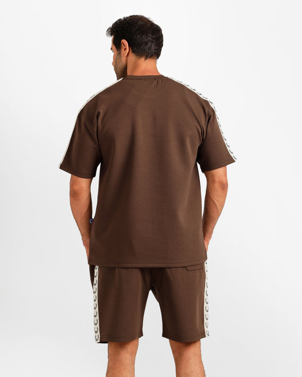 Stripe Detail Streetwear Shorts Set - Brown | ONZE Egypt