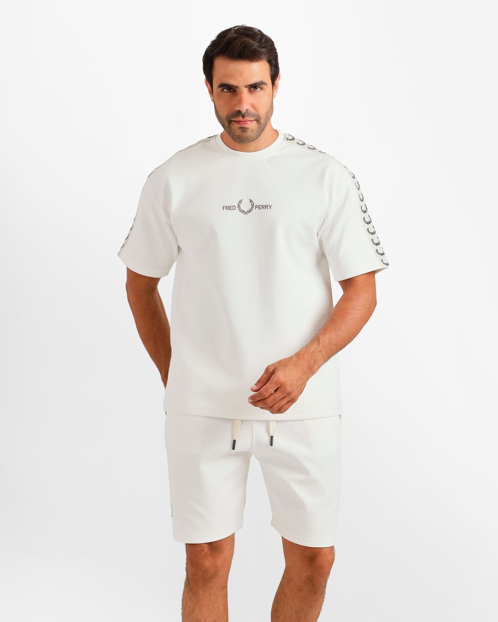 Stripe Detail Streetwear Shorts Set - White | ONZE Egypt
