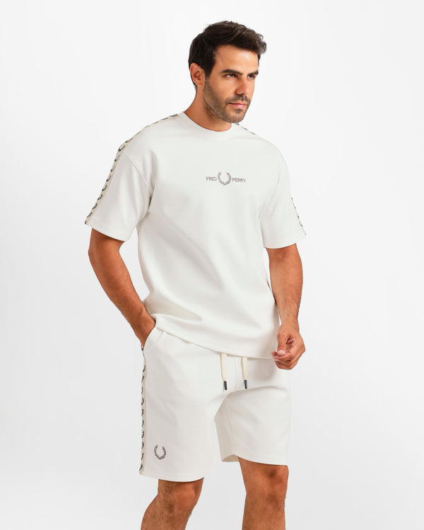 Stripe Detail Streetwear Shorts Set - White | ONZE Egypt