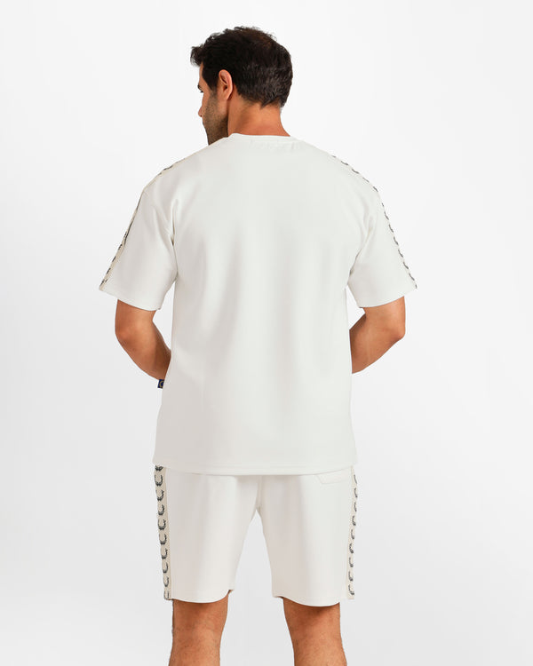 Stripe Detail Streetwear Shorts Set - White | ONZE Egypt