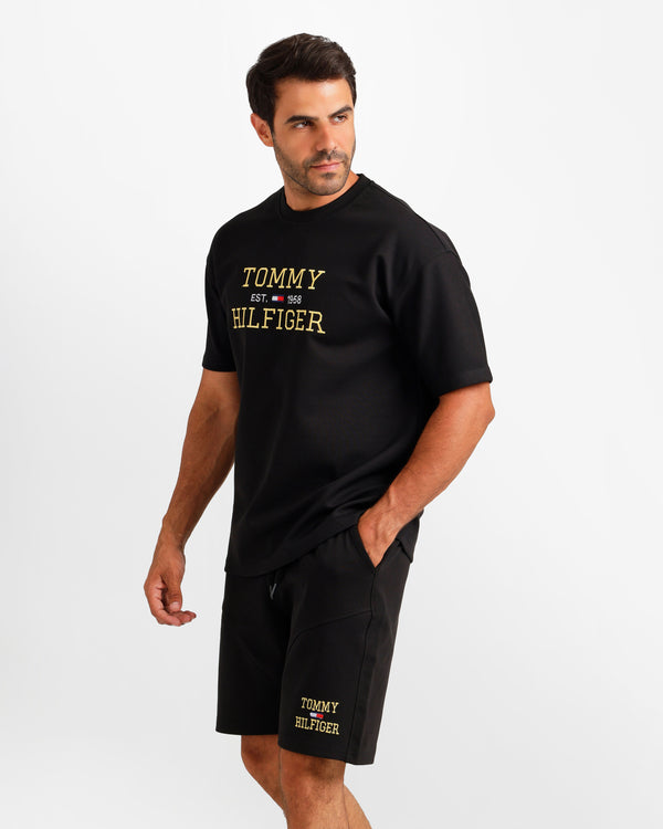 Graphic Print Shorts Set - Black | ONZE Egypt