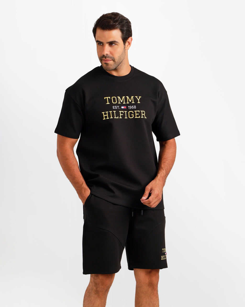 Graphic Print Shorts Set - Black | ONZE Egypt