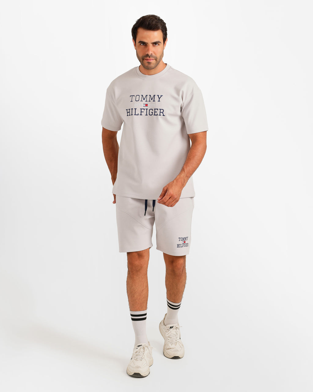 Graphic Print Shorts Set - Grey | ONZE Egypt