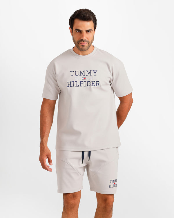 Graphic Print Shorts Set - Grey | ONZE Egypt