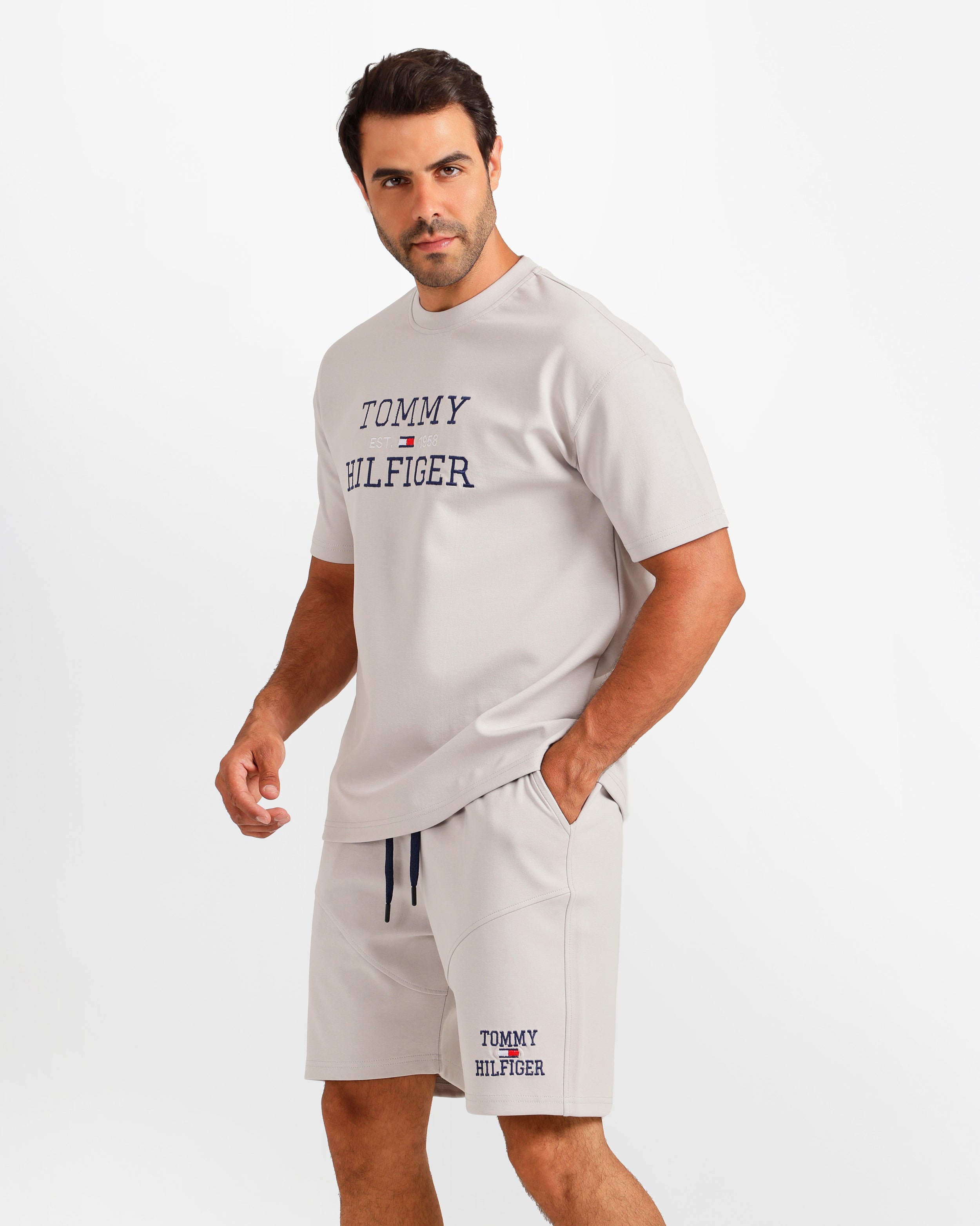 Graphic Print Shorts Set - Grey | ONZE Egypt