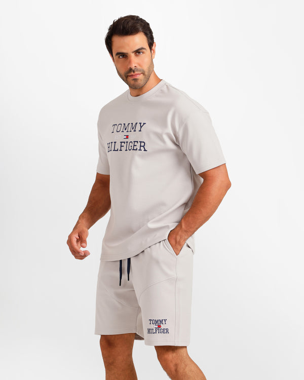 Graphic Print Shorts Set - Grey | ONZE Egypt