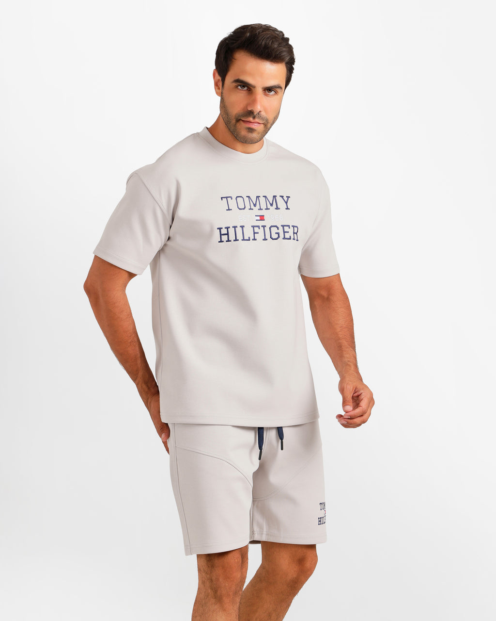 Graphic Print Shorts Set - Grey | ONZE Egypt