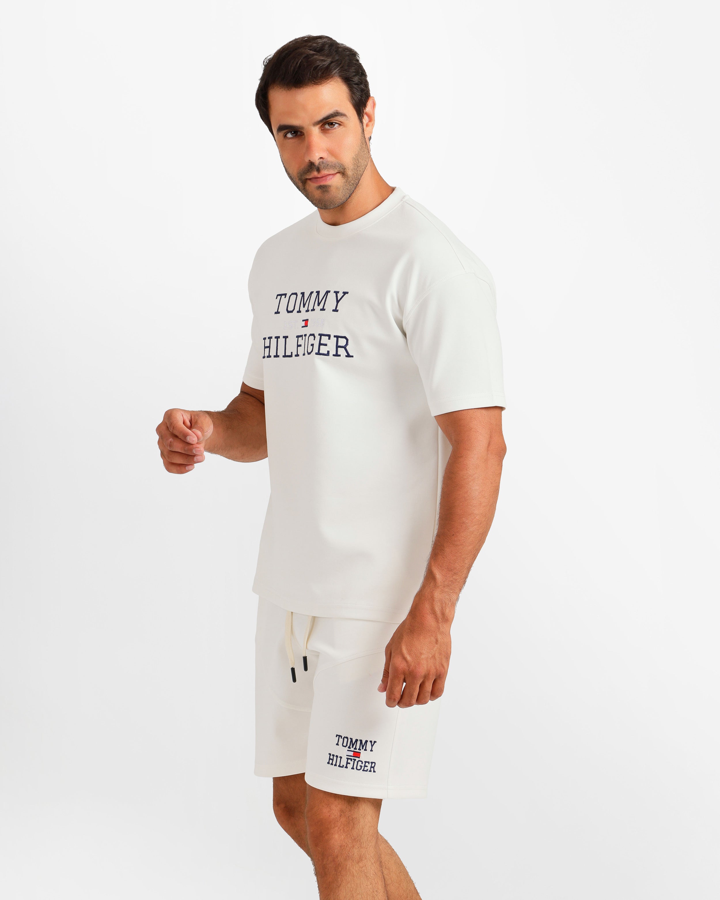 Graphic Print Shorts Set - White | ONZE Egypt