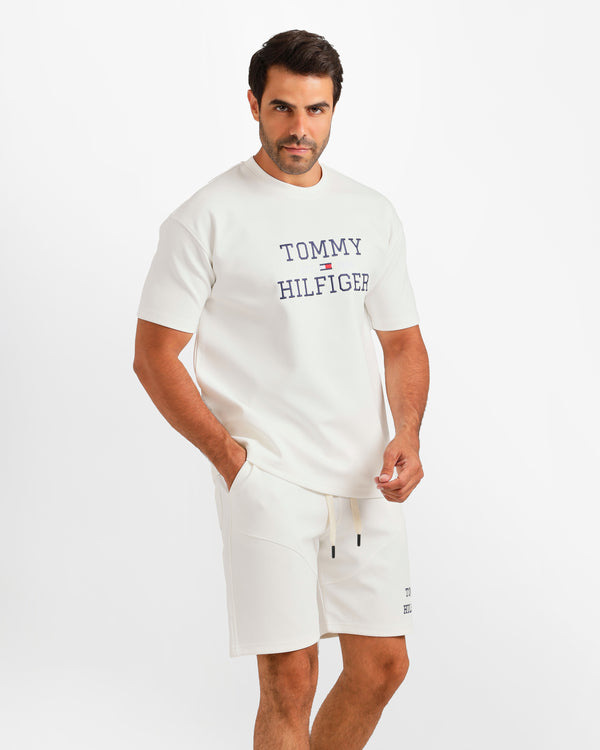 Graphic Print Shorts Set - White | ONZE Egypt