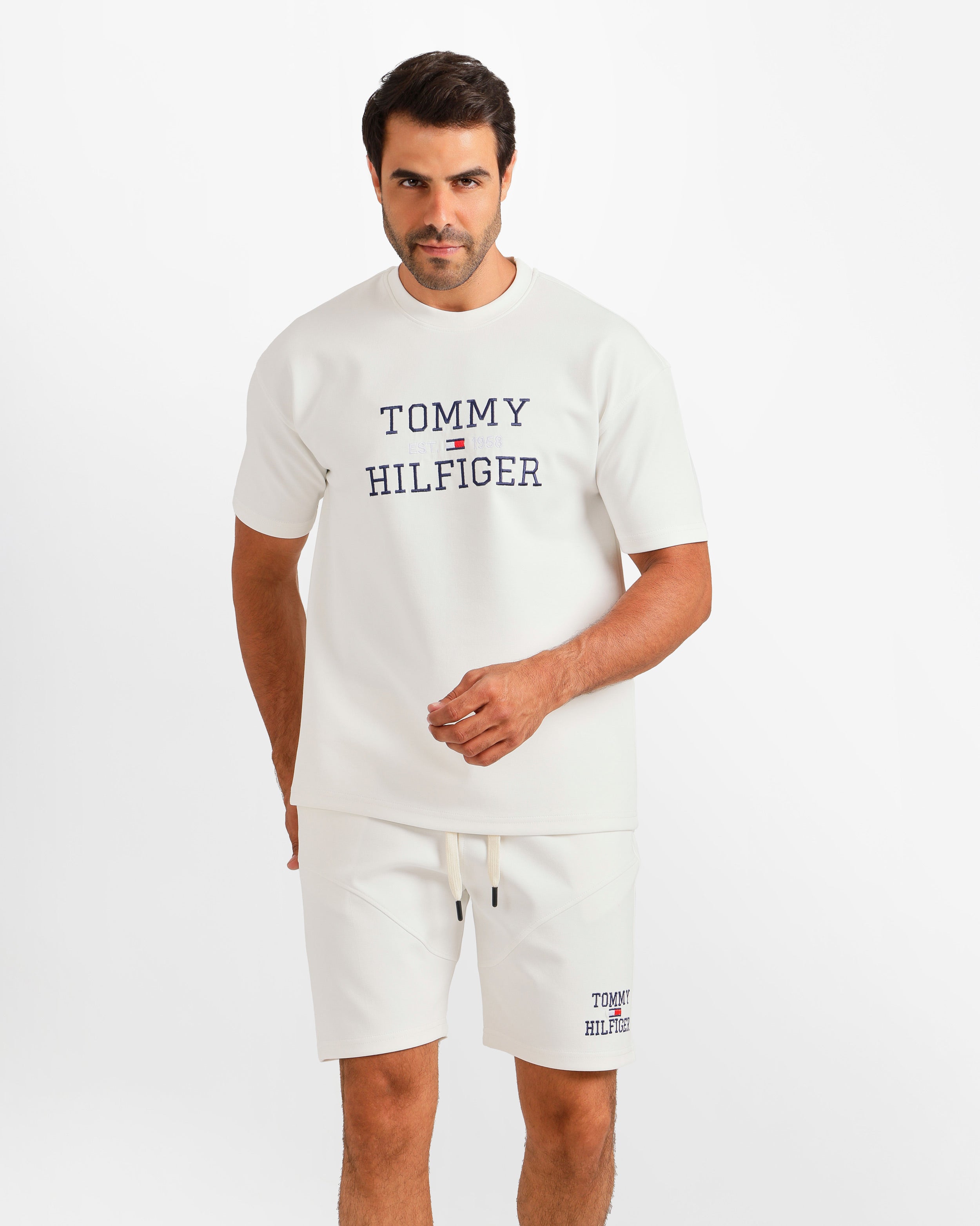 Graphic Print Shorts Set - White | ONZE Egypt