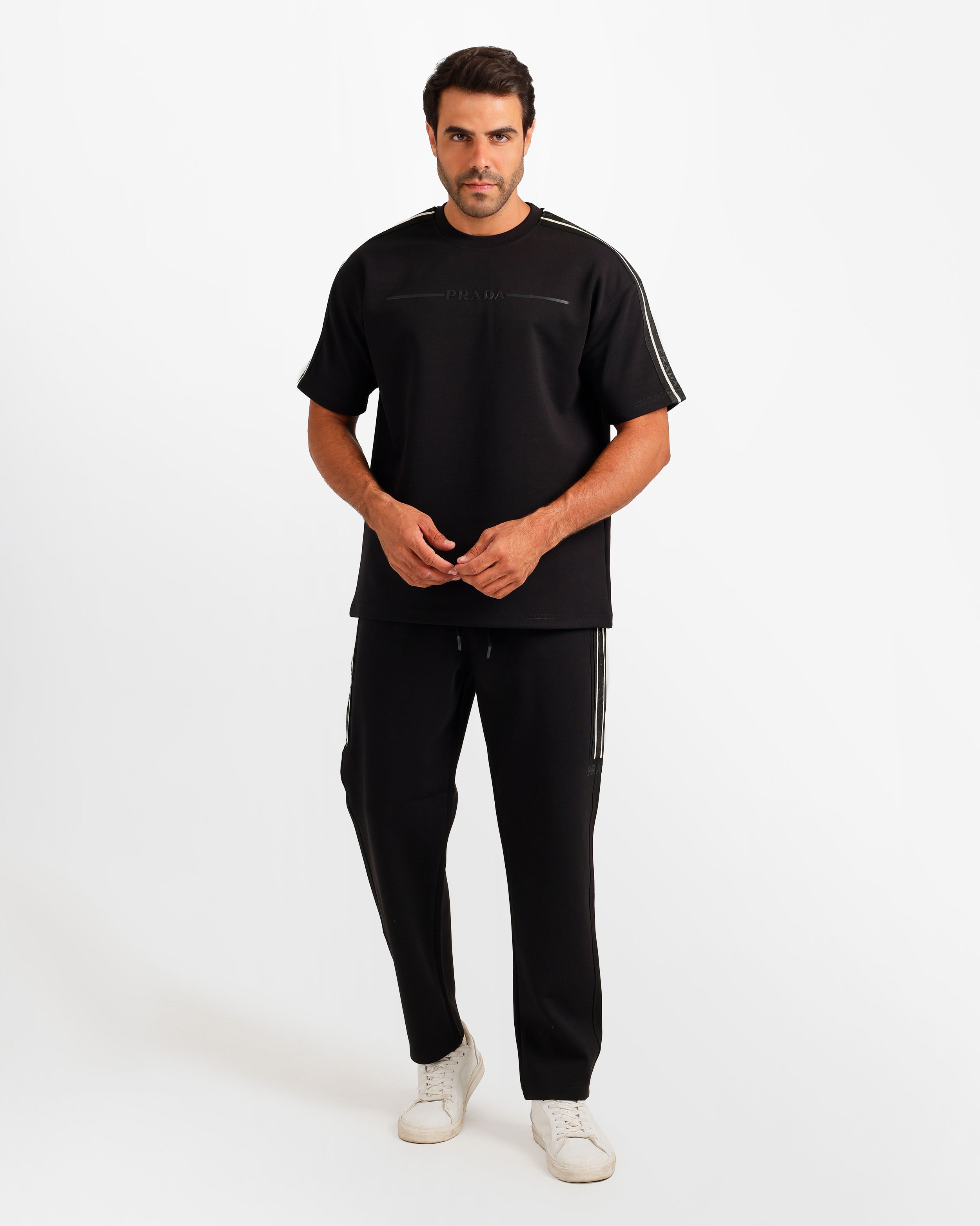 Side Stripe Streetwear Two-Piece Set - Black | ONZE Egypt