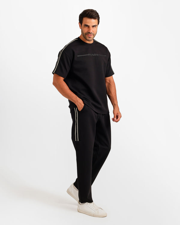 Side Stripe Streetwear Two-Piece Set - Black | ONZE Egypt
