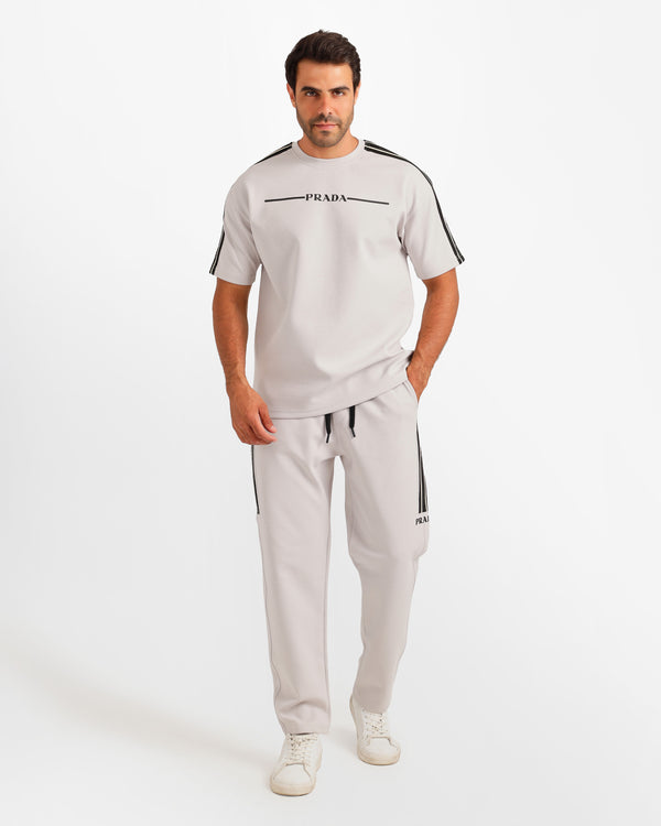 Side Stripe Streetwear Two-Piece Set - Grey | ONZE Egypt