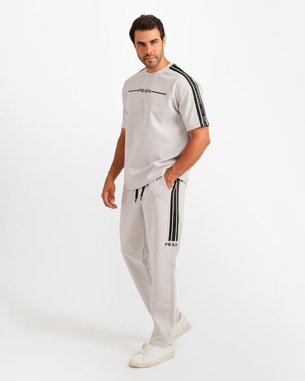 Side Stripe Streetwear Two-Piece Set - Grey | ONZE Egypt