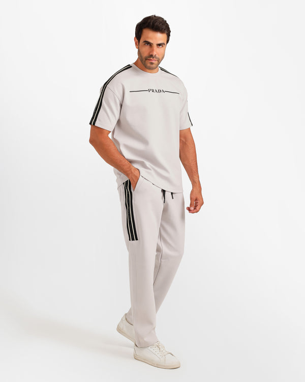 Side Stripe Streetwear Two-Piece Set - Grey | ONZE Egypt