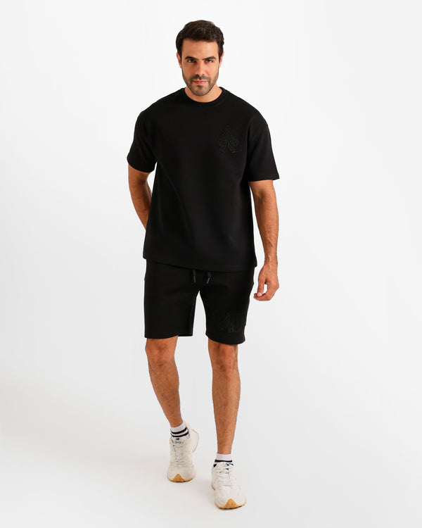 Minimal Embroidered Shorts Set - Black | ONZE Egypt
