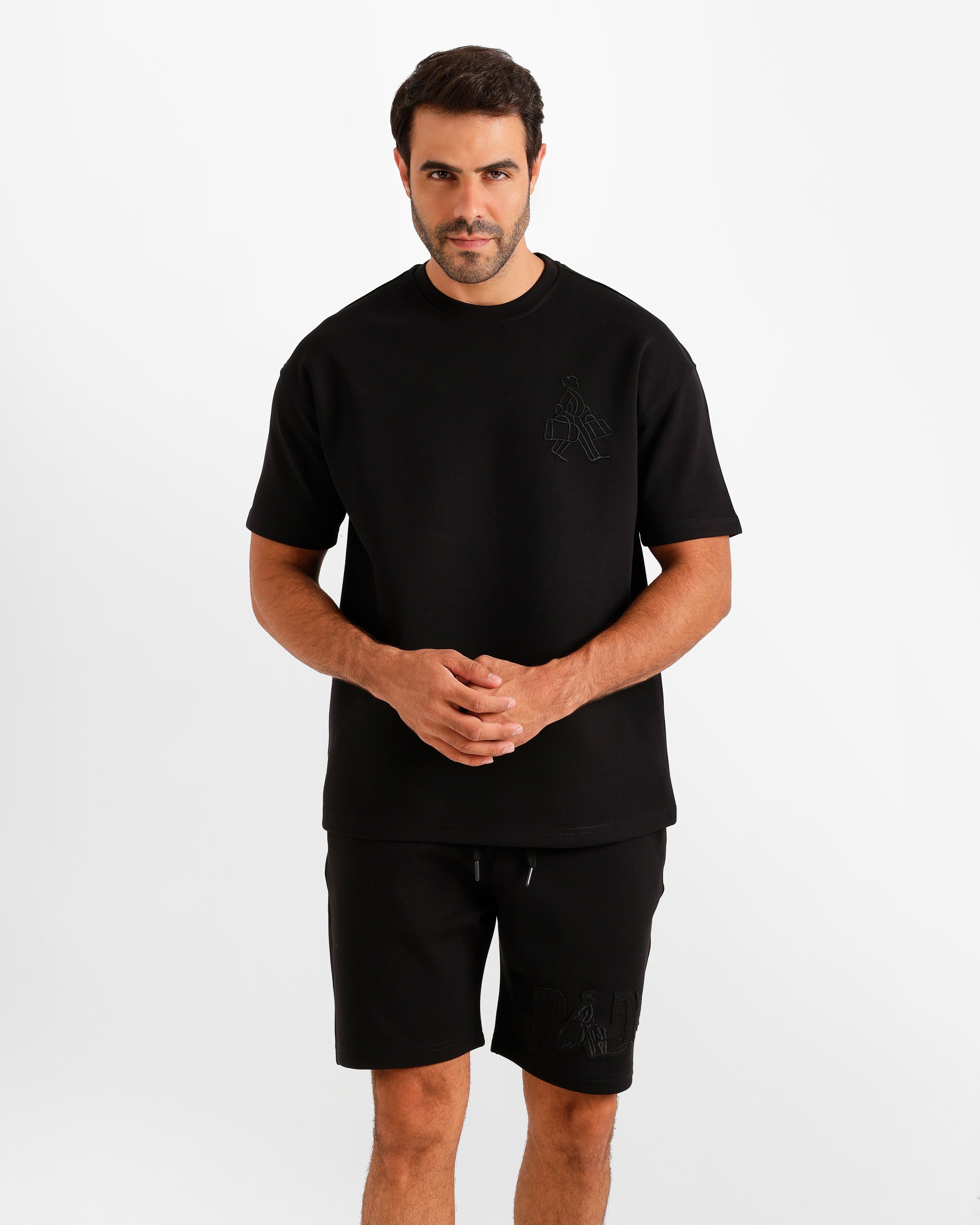 Minimal Embroidered Shorts Set - Black | ONZE Egypt