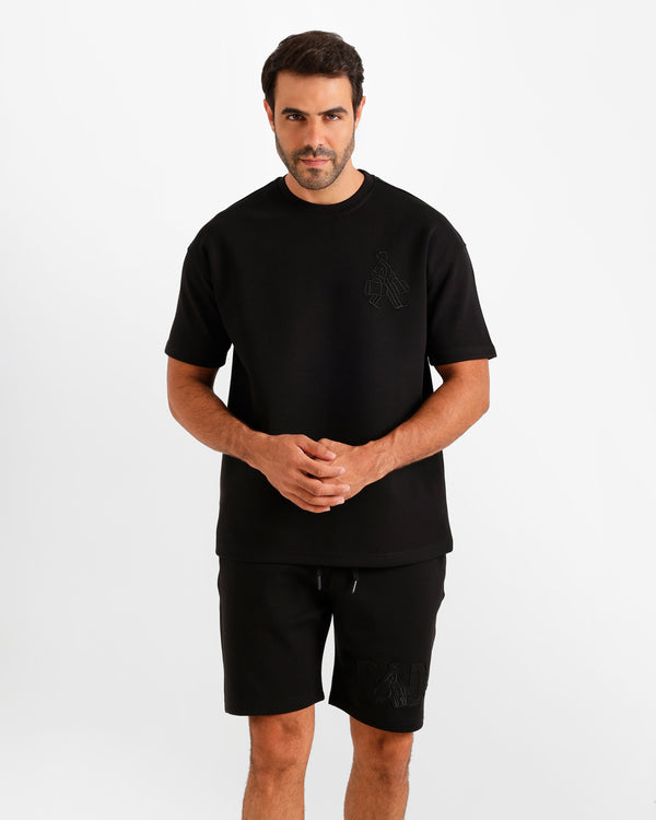 Minimal Embroidered Shorts Set - Black | ONZE Egypt