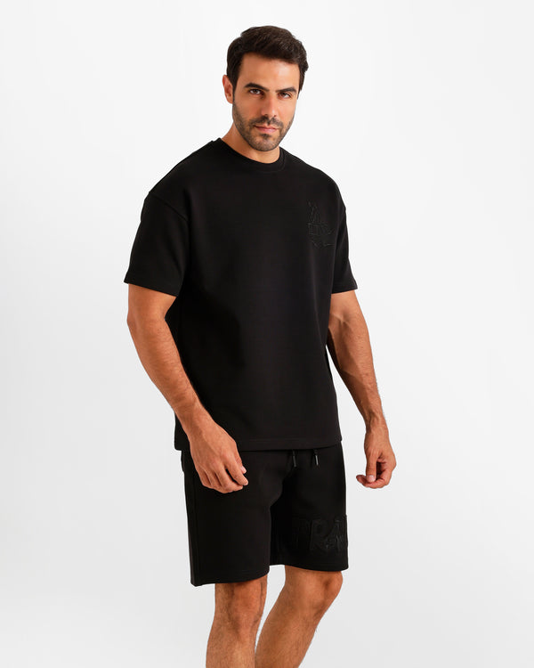 Minimal Embroidered Shorts Set - Black | ONZE Egypt