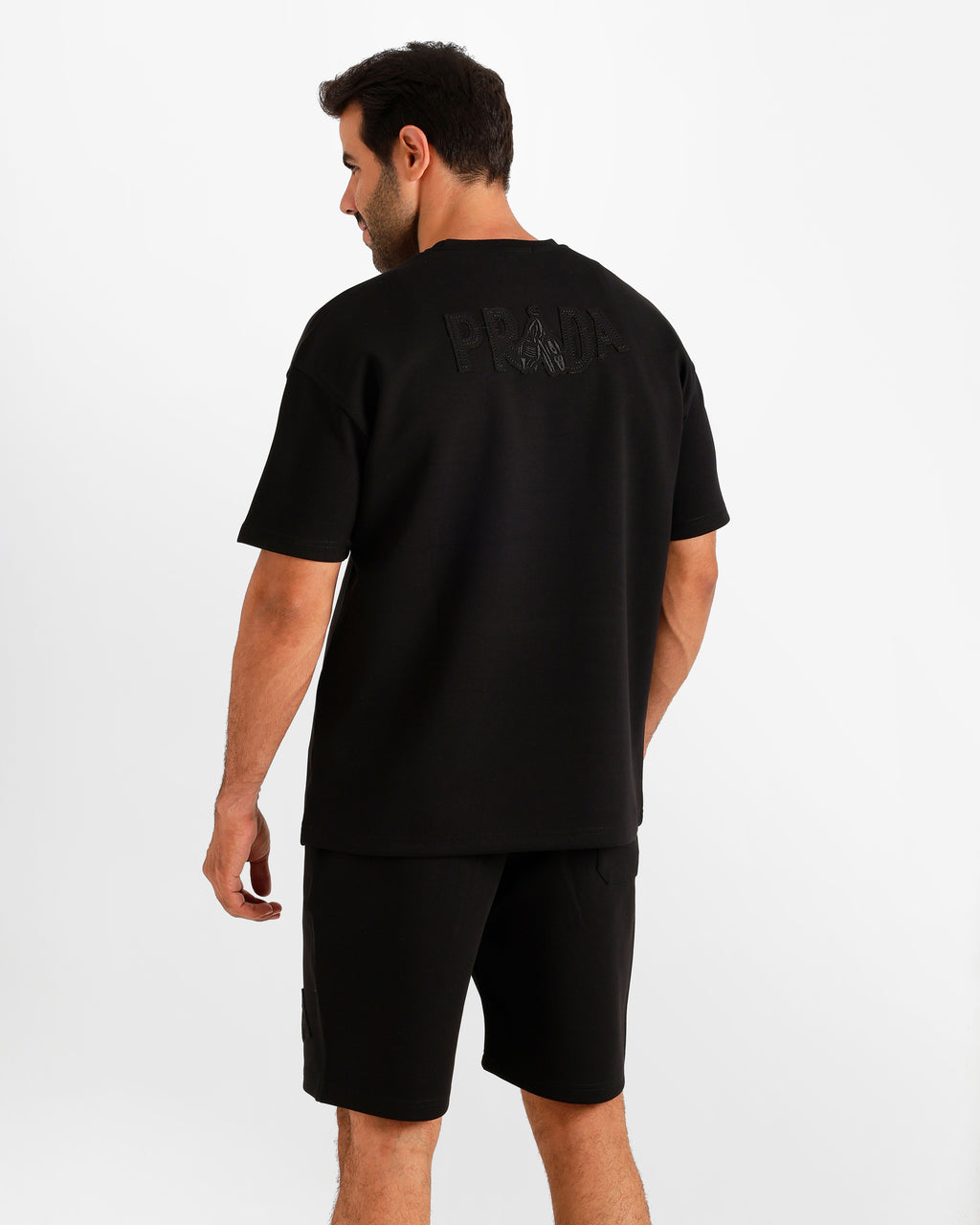 Minimal Embroidered Shorts Set - Black | ONZE Egypt