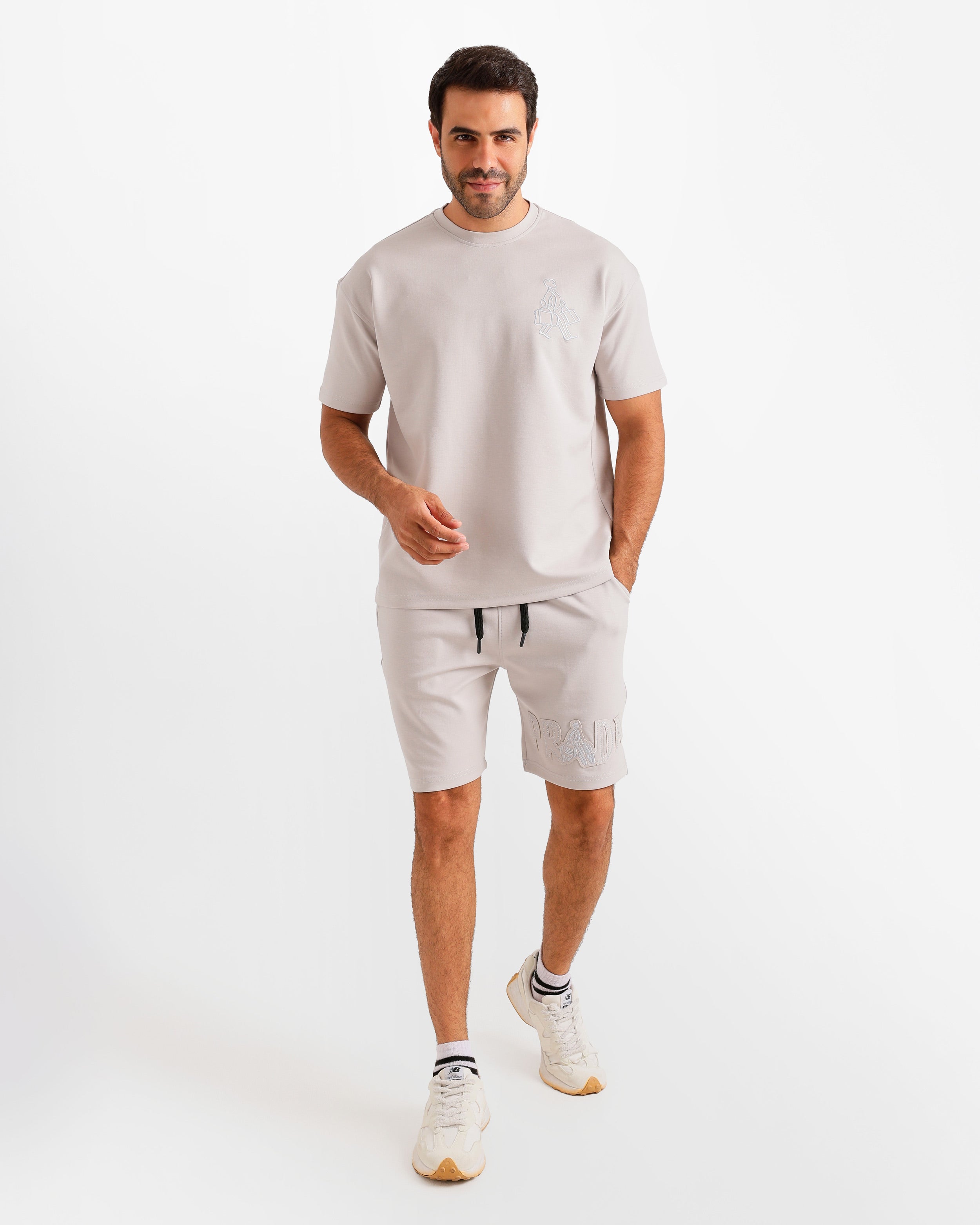 Minimal Embroidered Shorts Set - Grey | ONZE Egypt Main image