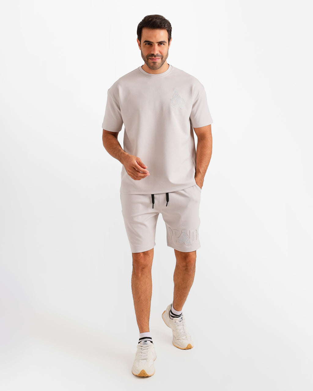 Minimal Embroidered Shorts Set - Grey | ONZE Egypt