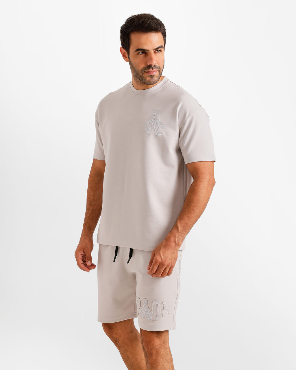 Minimal Embroidered Shorts Set - Grey | ONZE Egypt