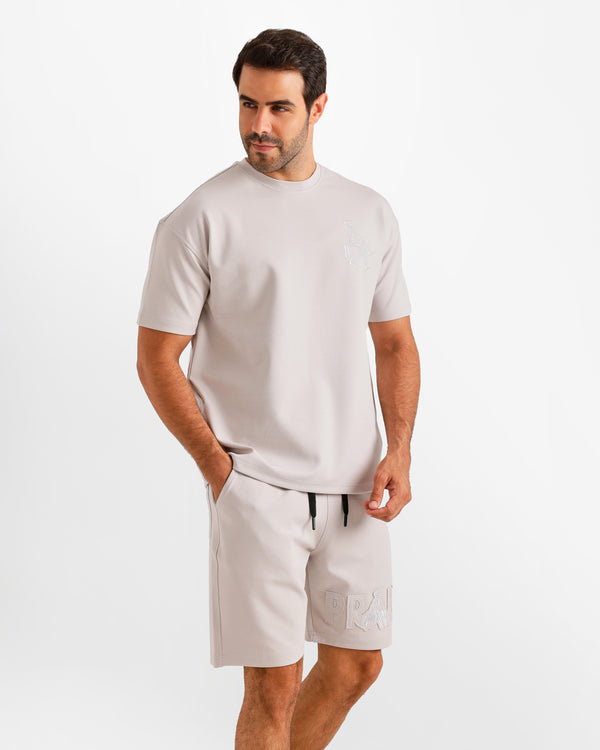 Minimal Embroidered Shorts Set - Grey | ONZE Egypt