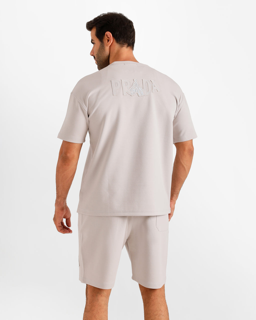 Minimal Embroidered Shorts Set - Grey | ONZE Egypt