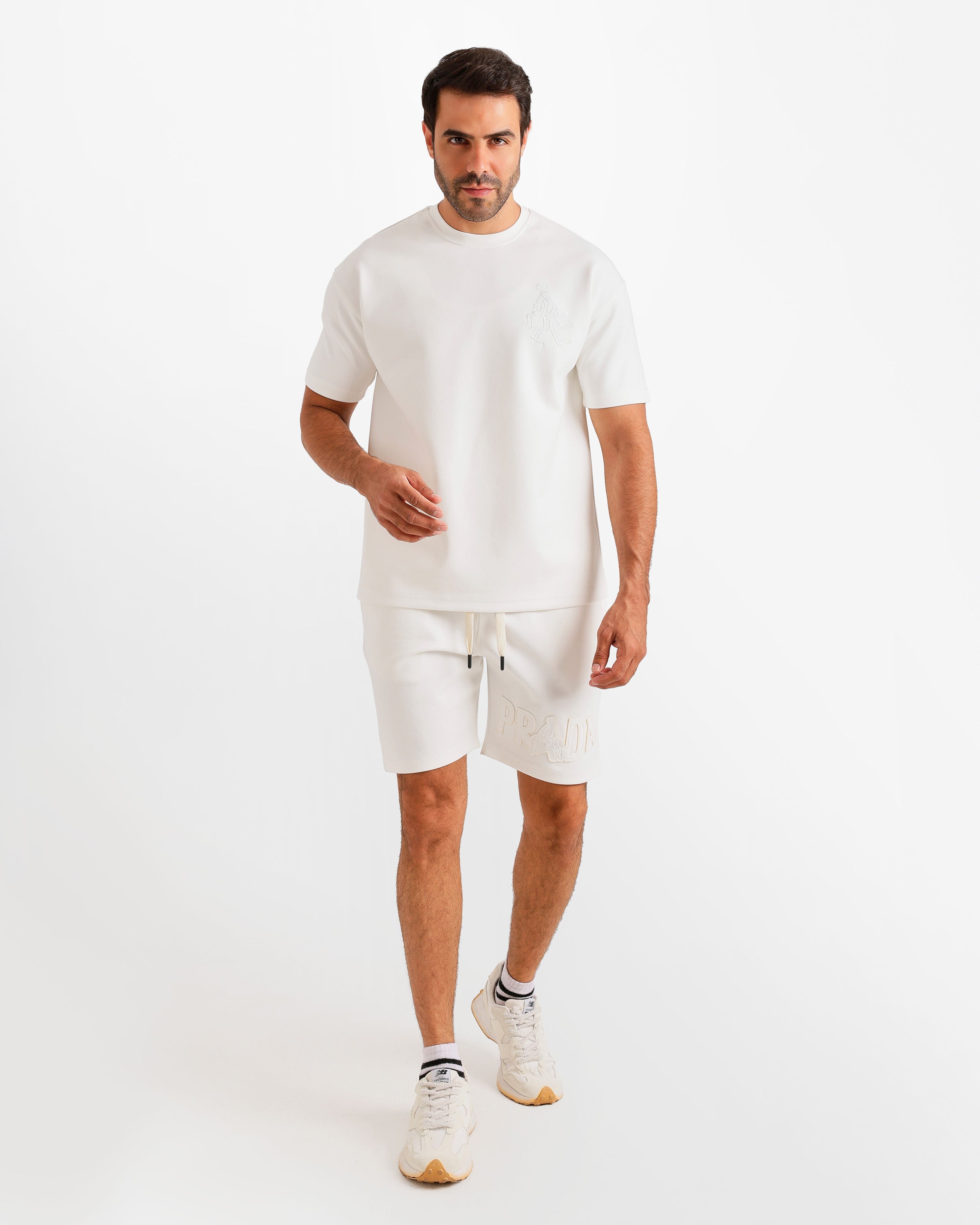 Minimal Embroidered Shorts Set - White | ONZE Egypt Main image